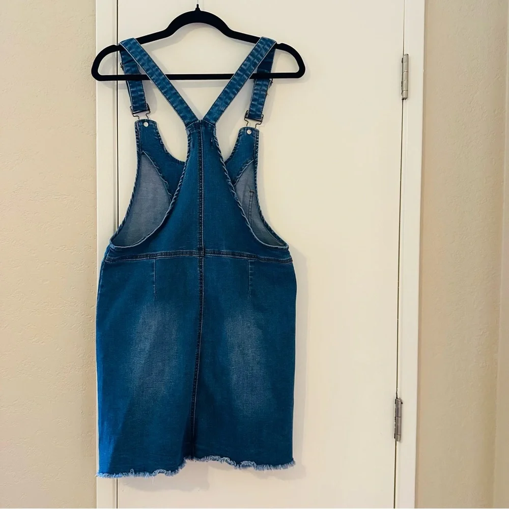 Denim Jumper Dress - Juniors Size Large- Zipper Front/ Distressed Blue Stretchy - Picture 10 of 15